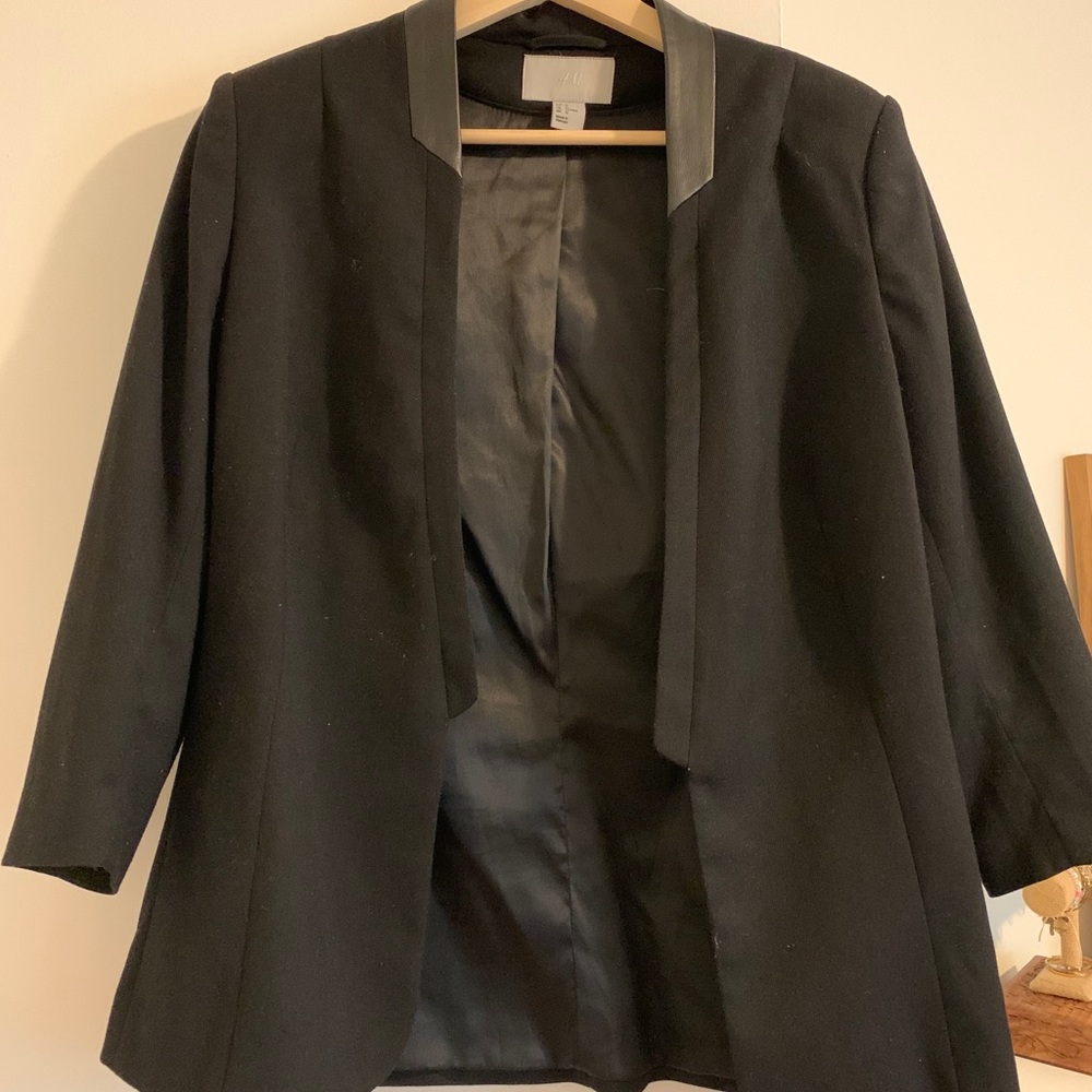 Black leather collared blazer